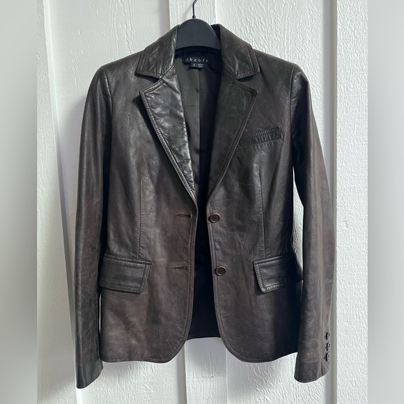 Theory Jackets & Blazers - Vintage Theory Brown Leather Blazer
